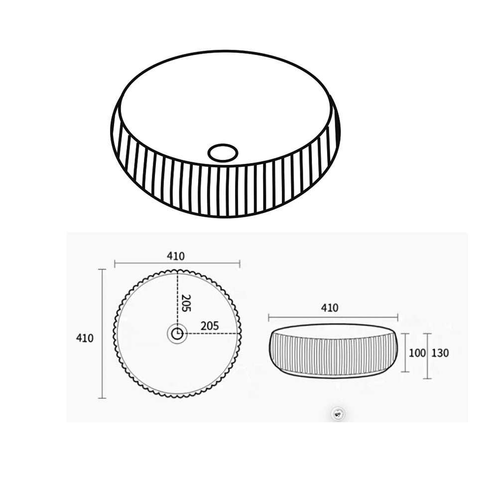 Oran Fluted Fine Ceramic 400x400mm Above Counter Matte White Basin