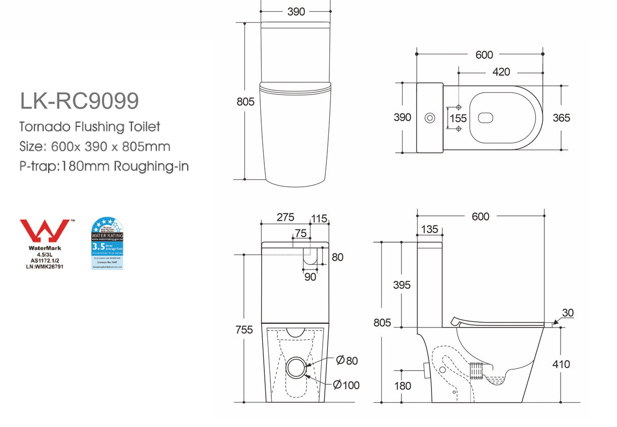 Roccia Compact Rimless Tornado Back To Wall Ceramic Toilet Suite