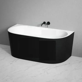 Elivia Back to Wall Freestanding Bathtub Matte Black & White - RJ Bathroom