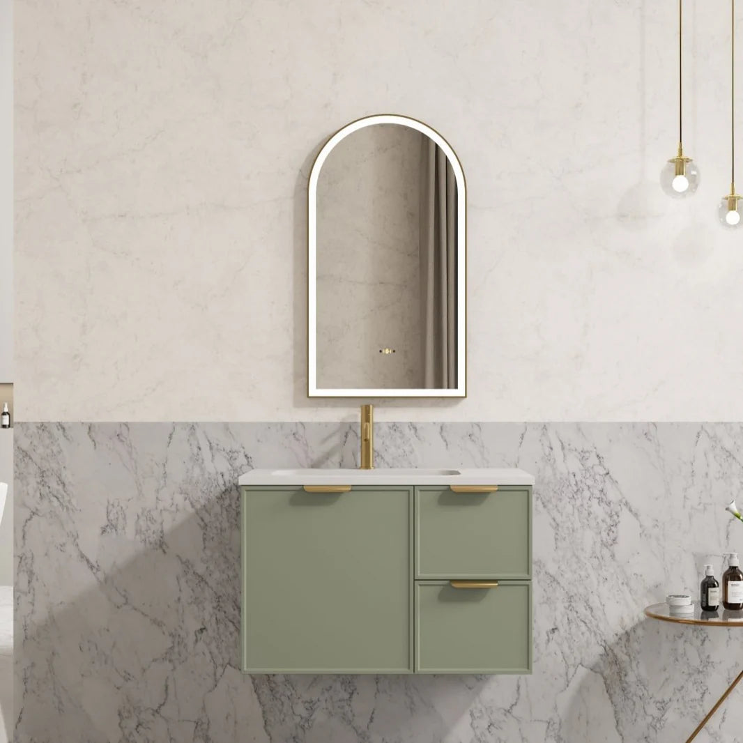 Miami Hampton Shaker 750mm Olive Green PVC Waterproof Wall Hung Vanity Calacatta Stone top