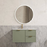 Miami Hampton Shaker 900mm Olive Green PVC Waterproof Wall Hung Vanity Bianco Twirl Stone top