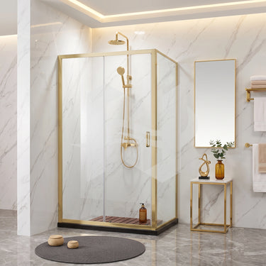 Brushed Gold 920/1000/1100/1200/1300/1400/1500/1600/1700mm Cov Semi Frameless Corner Sliding Door Shower Screen