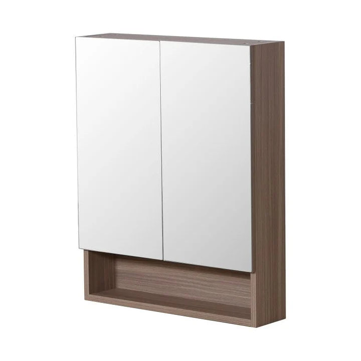 Timber Wood Grain Stella Oak PVC Waterproof 600mm Copper-Free Mirrored Shaving Cabinet with Shelf