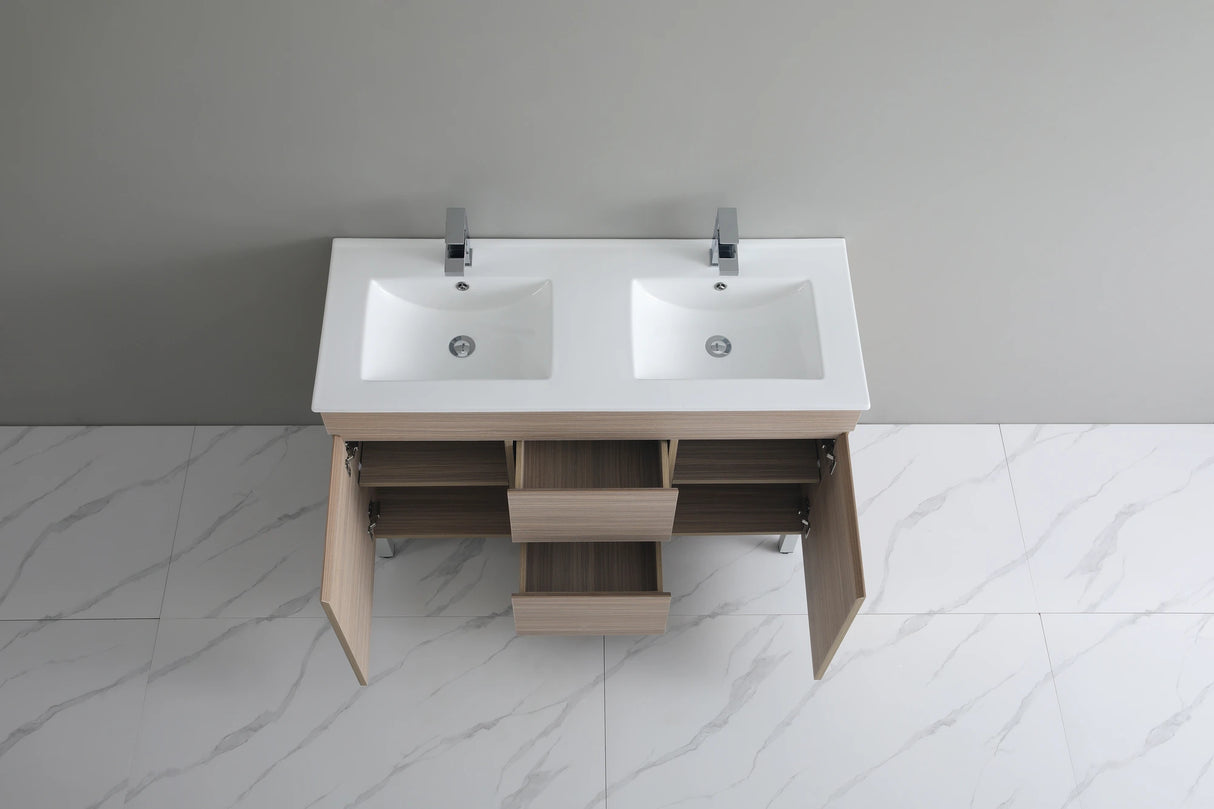 Timber Wood Grain Stella Oak 1200mm Double Bowl PVC Waterproof Freestanding Vanity