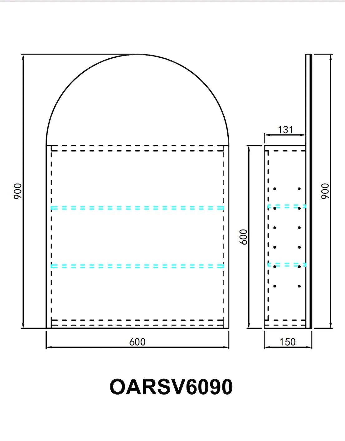 Olivia Arch LED light Shaving Cabinet 600*900mm