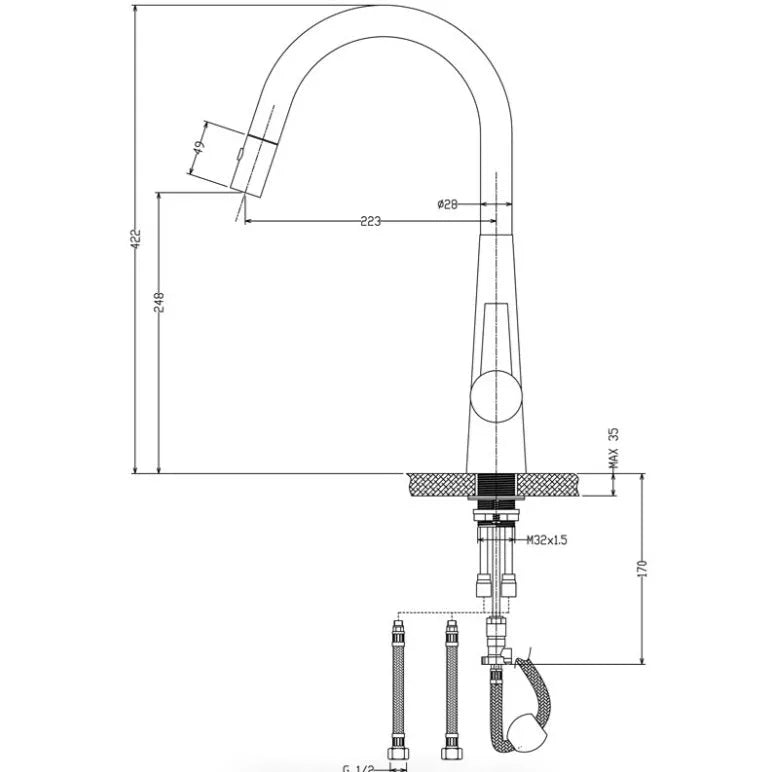 Otus Kitchen Sink and Laundry Lux Pull-Out Mixer - Chrome PC1017SB