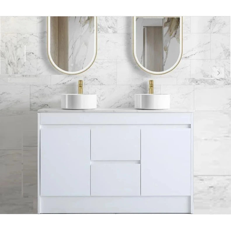 Milano PVC Waterproof Double Bowl 1200mm Vanity Carrara Stone Top