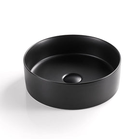Black round sink on a white background