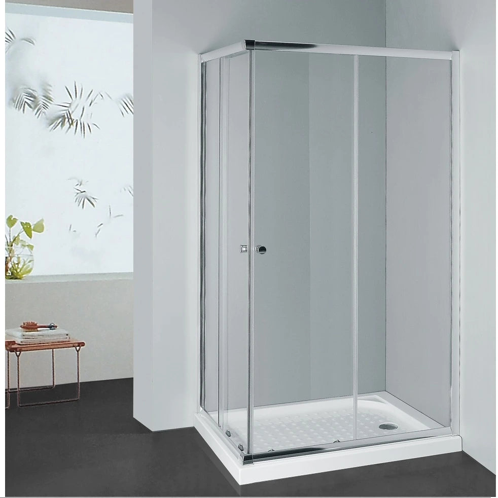 Covey Semi Frameless Double Sliding Corner Chrome Shower Screen