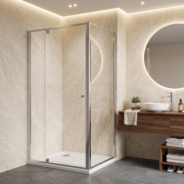 Chrome Semi Frameless Corner Shower Screen 800/850/900/950/1000/1050/1100/1150/1200mm | 6mm Glass Pivot Door with Return Panel