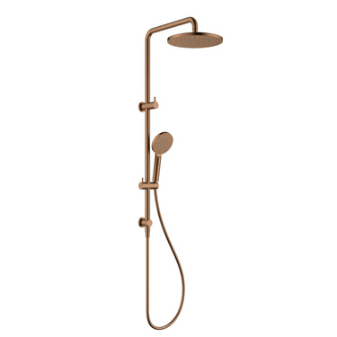 Brushed Copper Twin Shower Rail Set Cora SS 250mm Head