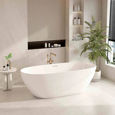 Gloss White Freestanding Bathtub 1700mm Pilato Oval Round with Overflow