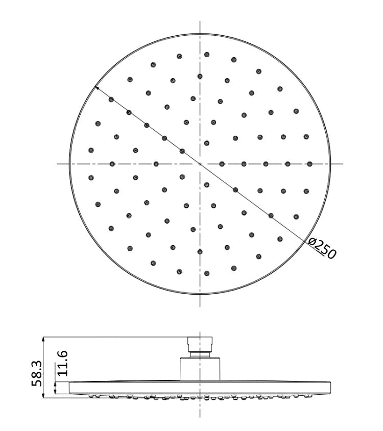 Otus Round Plastic Rainfall Shower Head 250mm Matte Black