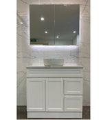 Hampton Shaker 900mm Matte White PVC Waterproof Freestanding Vanity Carrara Marble Stone