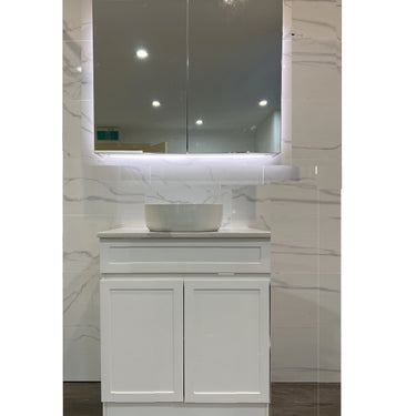 Hampton Shaker 600mm Matte White PVC Waterproof Freestanding Vanity Carrara Marble Stone