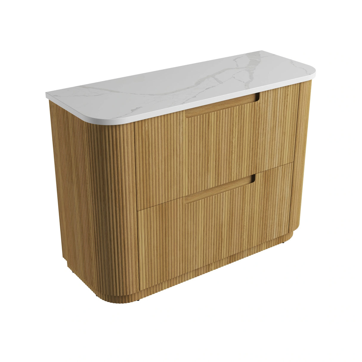 Aulic Varcelli Timber Harvest Oak 750/900mm Fluted Curved Freestanding Vanity Palis(Carrara) Stone top
