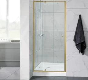 Covey Brushed Gold Semi Frameless Wall to Wall Pivot Door Shower Screen - RJ Bathroom