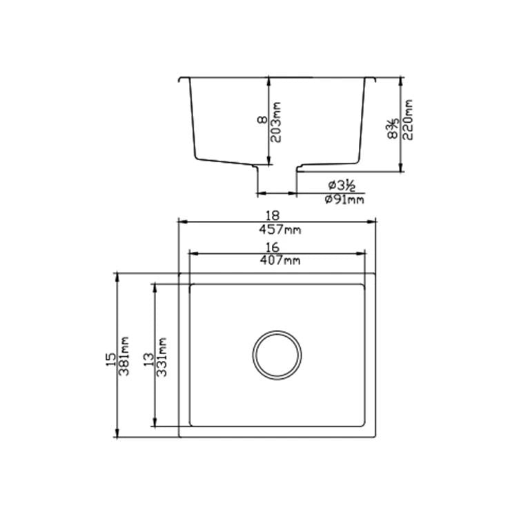 Granite Single Bowl Laundry Kitchen Sink 457x381mm Black