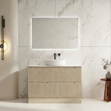 Timber Fluted Natural Oak Rhea 1200mm Freestanding 4 Drawers Vanity