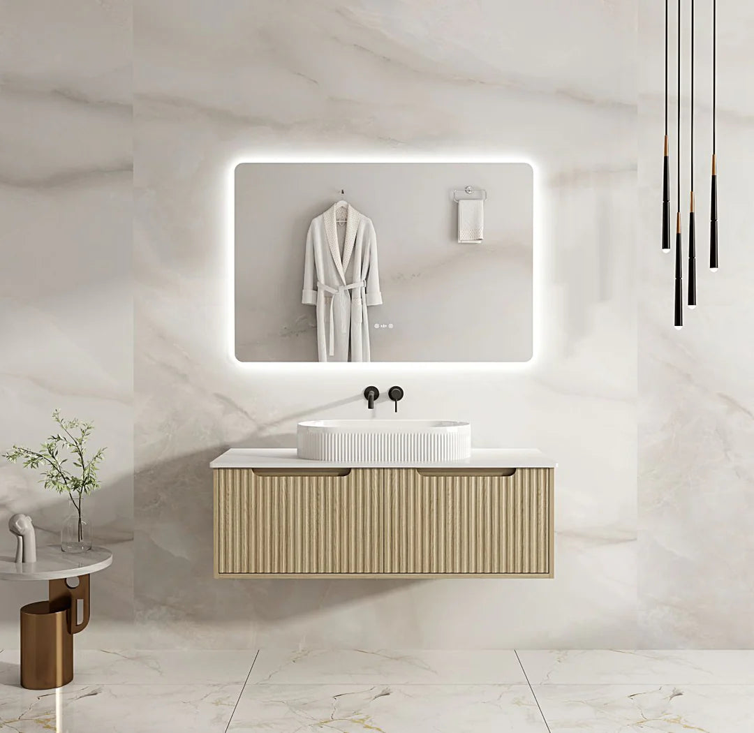 Timber Fluted Natural Oak Rhea Wall Hung Vanity 1200mm