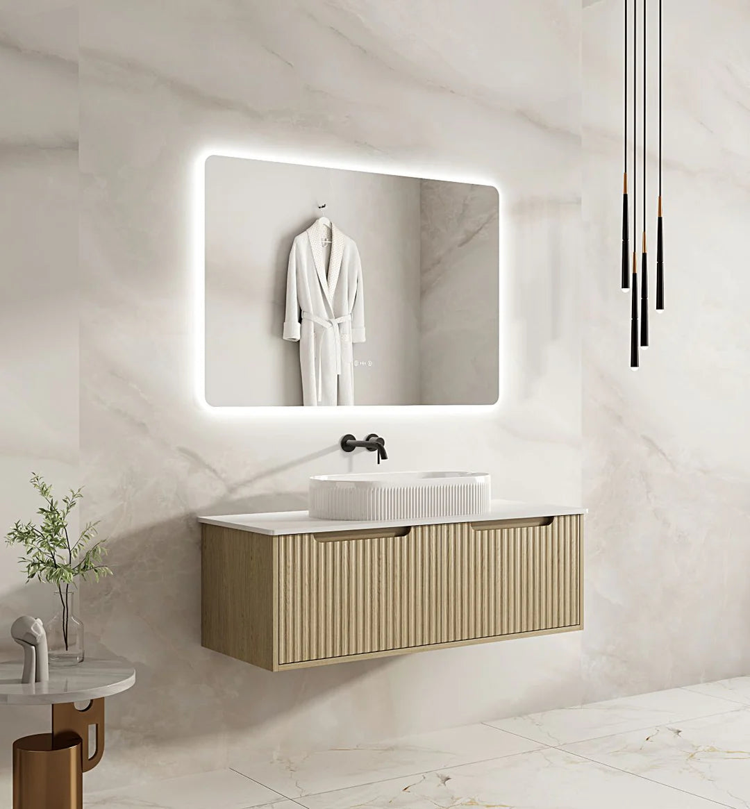 Timber Fluted Natural Oak Rhea Wall Hung Vanity 1200mm