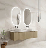 Timber Fluted Natural Oak Rhea Wall Hung Vanity 1800mm Double Bowl