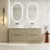 Timber Fluted Natural Oak Rhea 1800mm Double Bowl Freestanding 4 Drawers Vanity