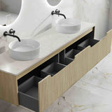 Timber Fluted Natural Oak Rhea Wall Hung Vanity 1800mm Double Bowl