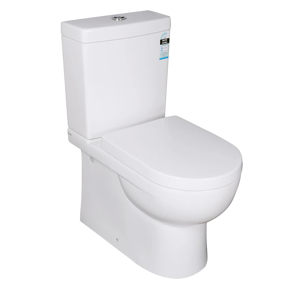 Rio Box Rim Back To Wall Ceramic Toilet Suite Brushed Nickel Button