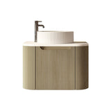 Rome Timeber Look Fluted Curved All Drawer Wall Hung Vanity 600mm Bur Oak