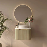 Rome Timeber Look Fluted Curved All Drawer Wall Hung Vanity 600mm Bur Oak