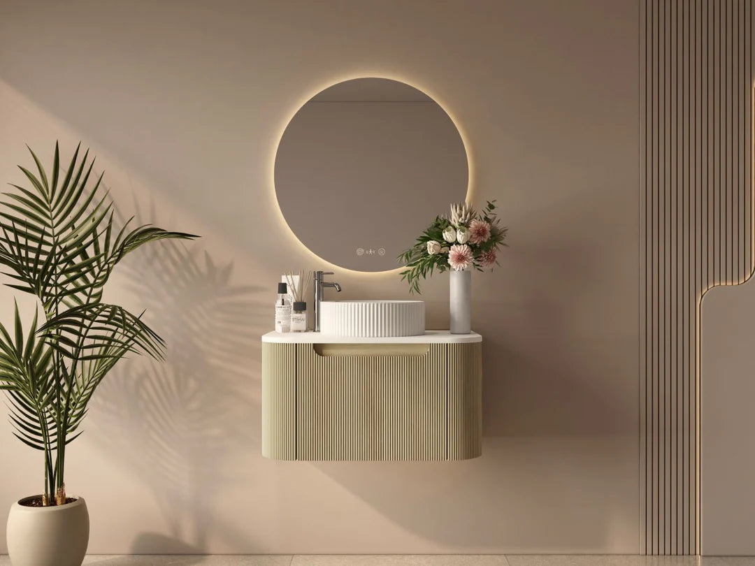 Rome Timeber Look Fluted Curved All Drawer Wall Hung Vanity 750mm Bur Oak