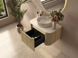 Rome Timeber Look Fluted Curved All Drawer Wall Hung Vanity 750mm Bur Oak
