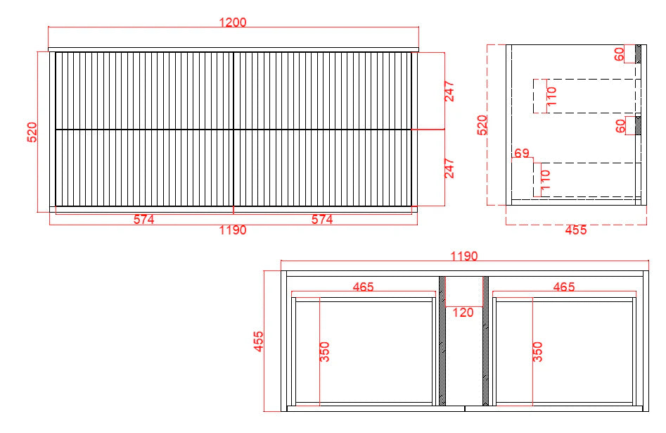 Fluted Wall Hung Vanity Rome Curve 1200mm Single Bowl Waterproof Sintered Stone top