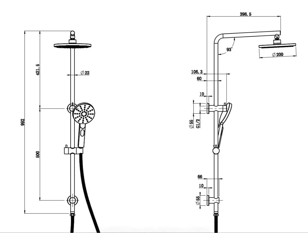 Cora Multi-Function 2 in 1 Shower Rail Set