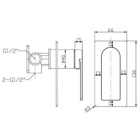 Ruki Wall Mixer Shower Bath Mixer Chrome - BS3001