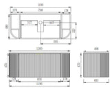 Timber Fluted Curved Classic Oak Artis 1200mm Single Bowl Waterproof Wall Hung Vanity Carrara Stone top