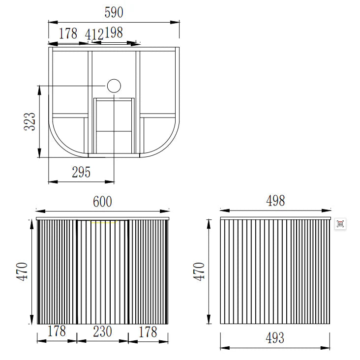 Timber Fluted Curved Walnut Artis 600mm Waterproof Wall Hung Vanity Carrara Stone top