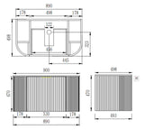 Timber Fluted Curved Classic Oak Artis 900mm Waterproof Wall Hung Vanity Carrara Stone top