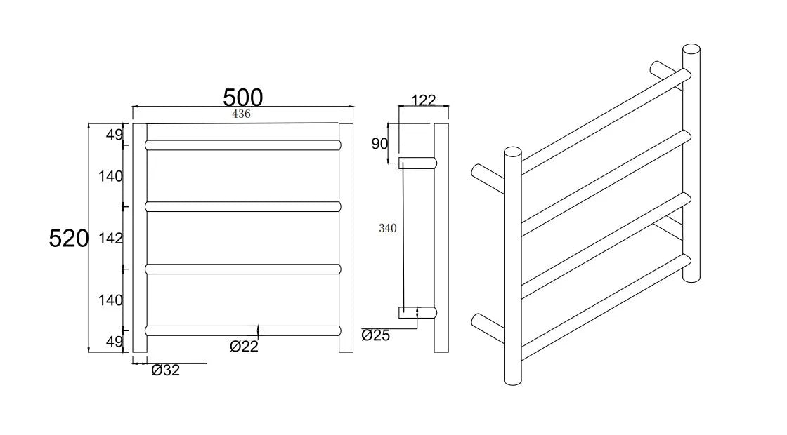 Electric Heated Towel Rail Towel Rack 4 Bars