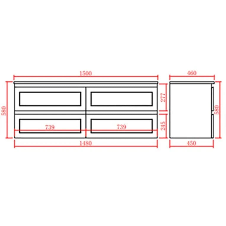 Hampton Shaker 1500mm Matte White Wall Hung With All Drawer Vanity