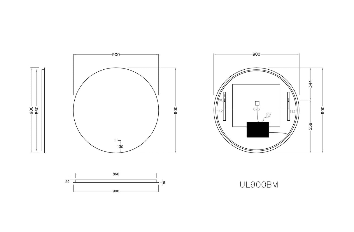 Luna Round Frameless Anti-Fog Backlit Bathroom LED Mirror 900x900mm