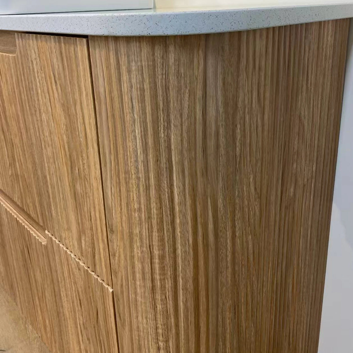 Aulic Varcelli Timber Harvest Oak 750/900mm Fluted Curved Freestanding Vanity Palis(Carrara) Stone top