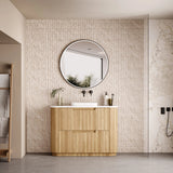 Aulic Varcelli Timber Harvest Oak 750/900mm Fluted Curved Freestanding Vanity Palis(Carrara) Stone top