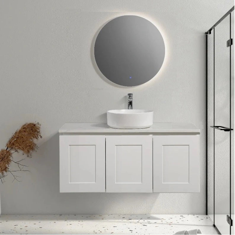 Hampton Shaker Doors 1200mm Wall Hung Bathroom Vanity Carrara Marble Stone