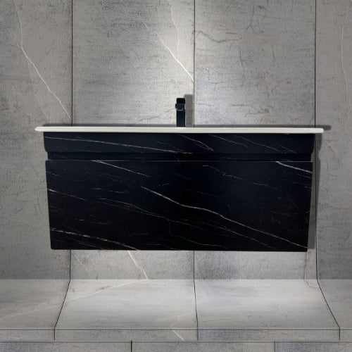 Midnight Marble Black All Drawer Stainless Steel Wall Hung Vanity 1200mm