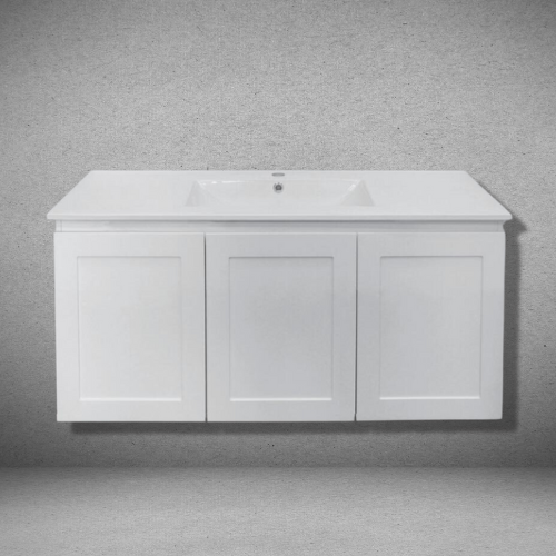 Hampton Shaker Doors 1200mm Wall Hung Vanity Matte White Three Doors 