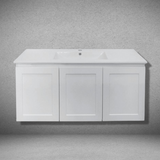 Hampton Shaker Doors 1200mm Wall Hung Vanity Matte White Three Doors 