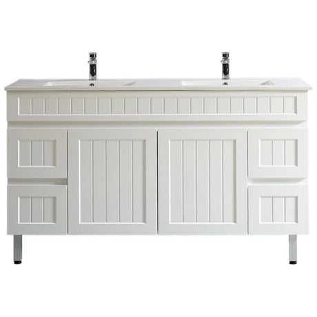 Acacia Hampton Shaker 1500mm Double Bowl Matte White PVC Waterproof Vanity - RJ Bathroom