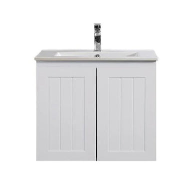 Acacia Hampton Shaker 600x360mm Matte White PVC Waterproof Ensuite Slim Narrow Compact Wall Hung Vanity - RJ Bathroom